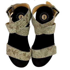 REVITALIGN Gray Black Leather Snake Print Ankle Wrap Ortho Platform Sandal Sz  6